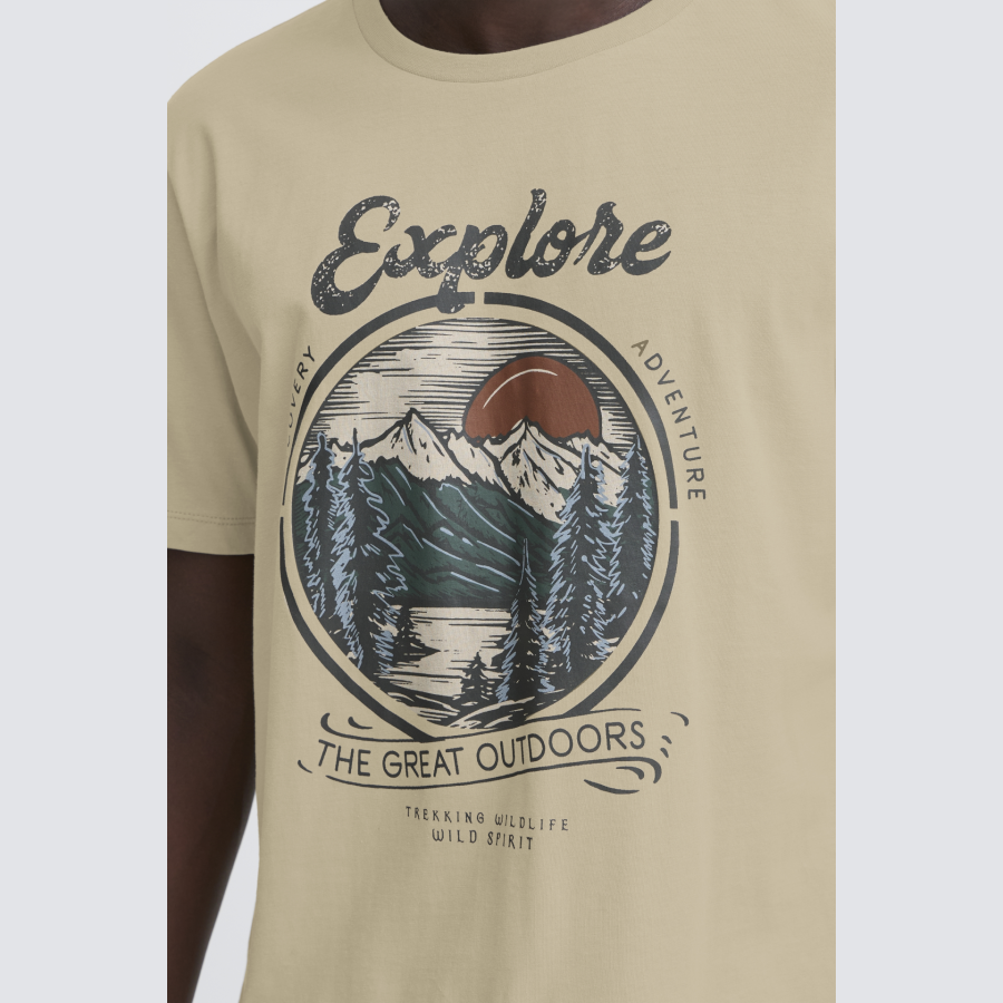 Camiseta Blend estampado montaña beige - Imagen 3