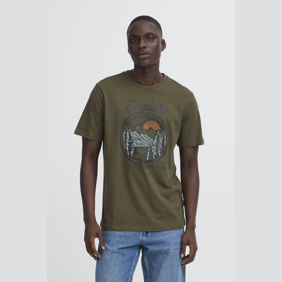 Camiseta Blend estampado montaña Col. Kaki