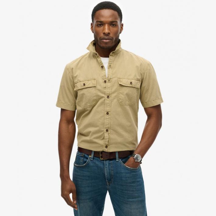 Camisa Superdry manga corta Military shirt Canyon Sand Brown