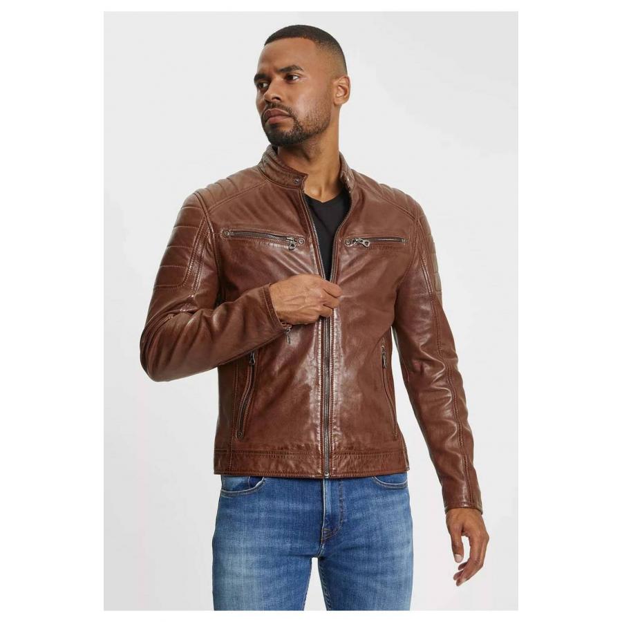 Cazadora Mauritius piel regular fit biker Col. Cognac