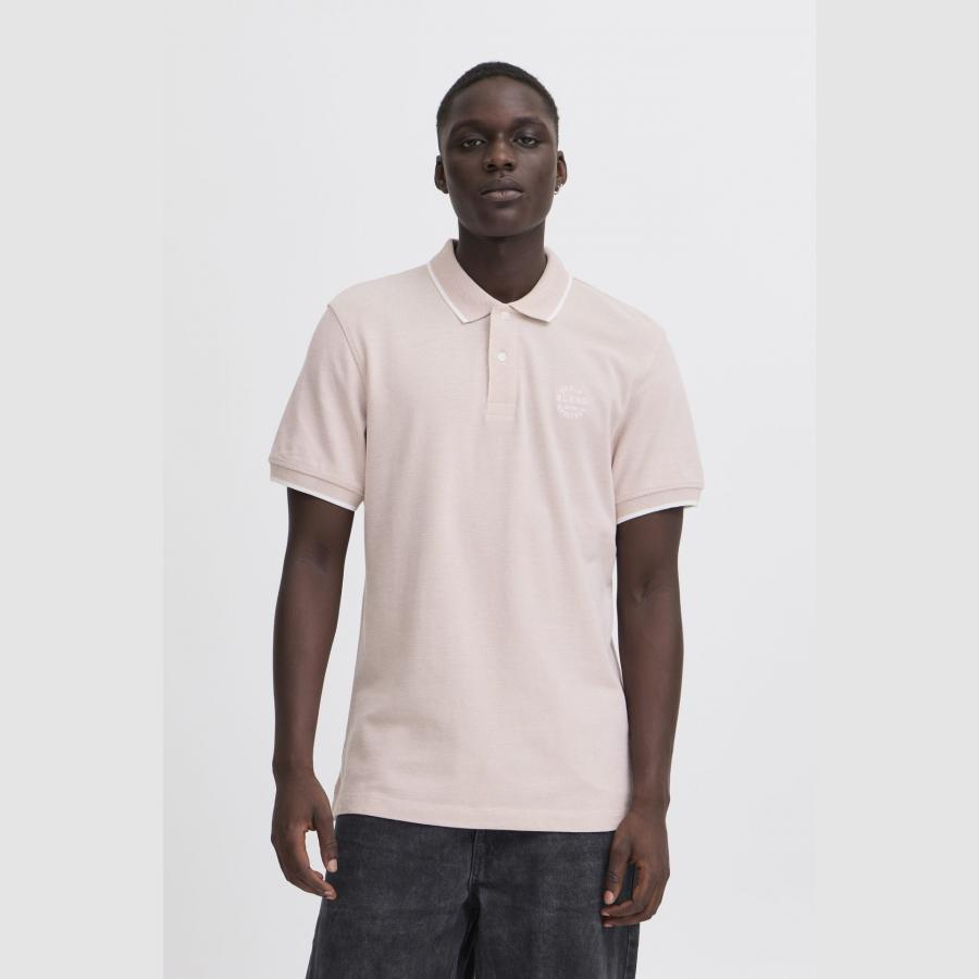 Polo Blend jaspeado cuello y manga a contraste Rosa