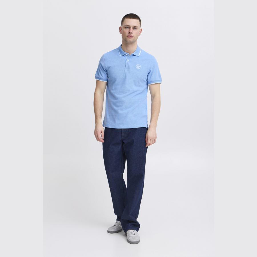 Polo Blend jaspeado cuello y manga a contraste Azul - Imagen 3