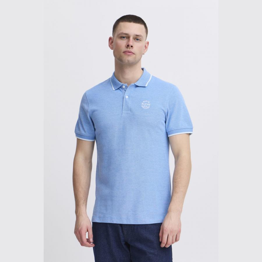 Polo Blend jaspeado cuello y manga a contraste Azul