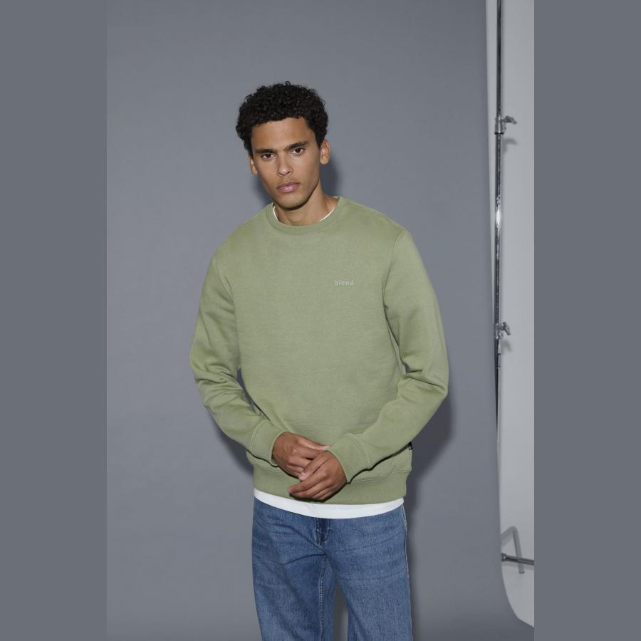Sudadera Blend lisa cuello redondo verde - Imagen 3