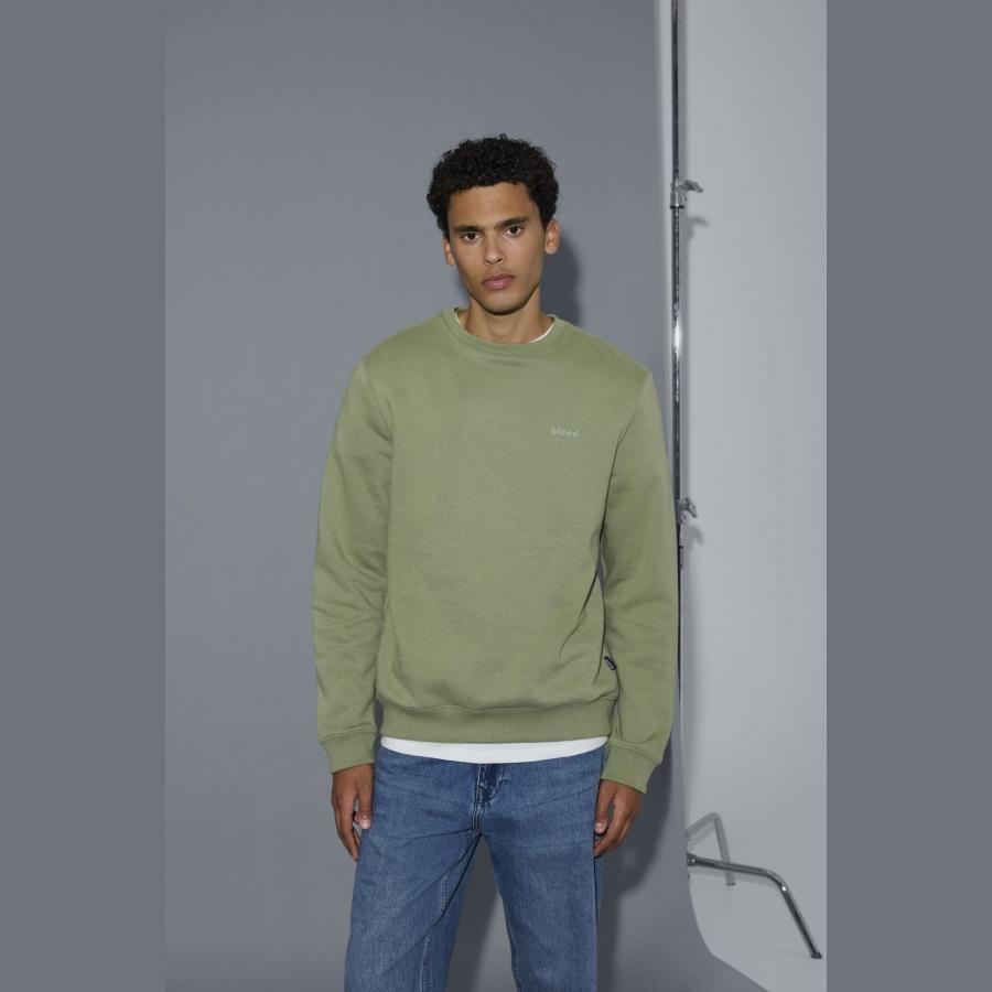 Sudadera Blend lisa cuello redondo verde - Imagen 2