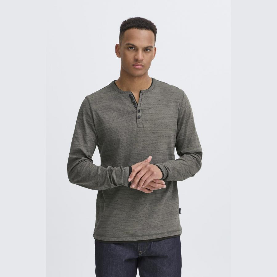Camiseta Blend de manga larga cuello con botones Gris