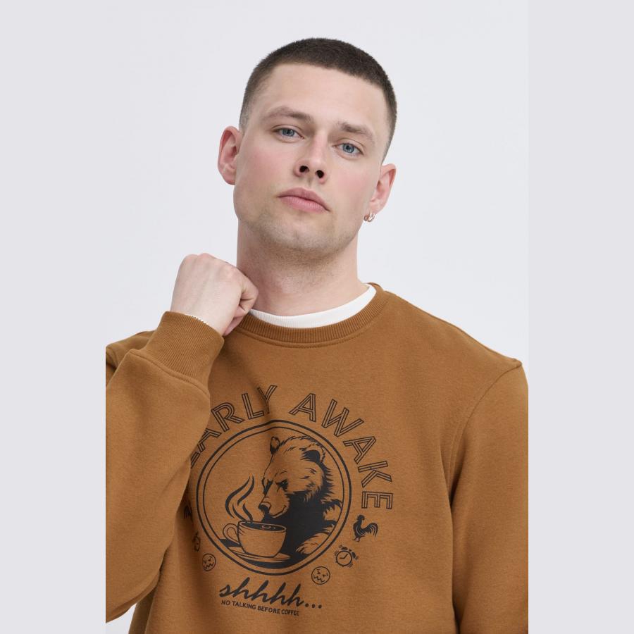 Sudadera Blend estampada de cuello redondo Col.Ocre