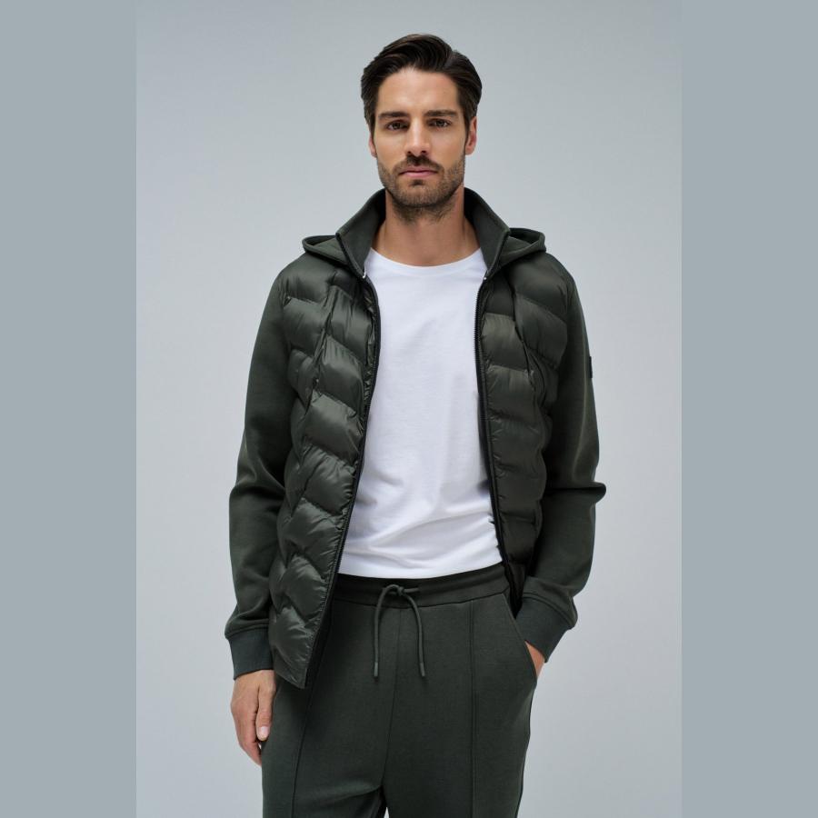Chaqueta Salsa acolchada con gorro dos texturas regular Kaki
