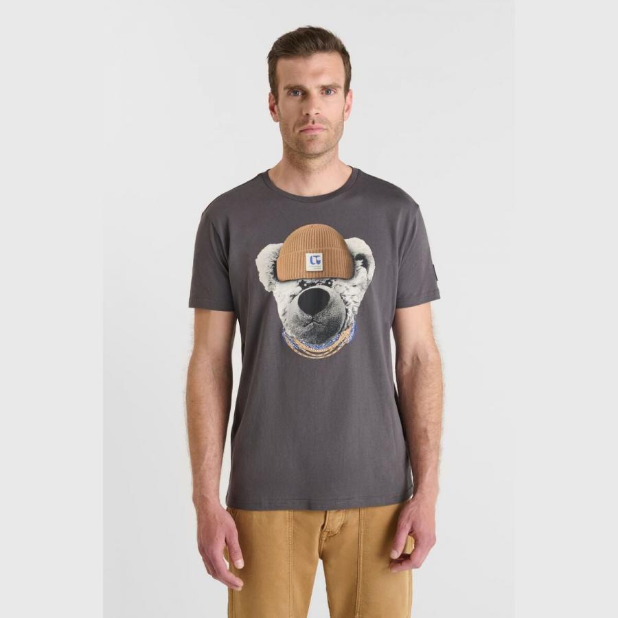 Camiseta LTC relaxed fit estampado oso gorro gris - Imagen 3