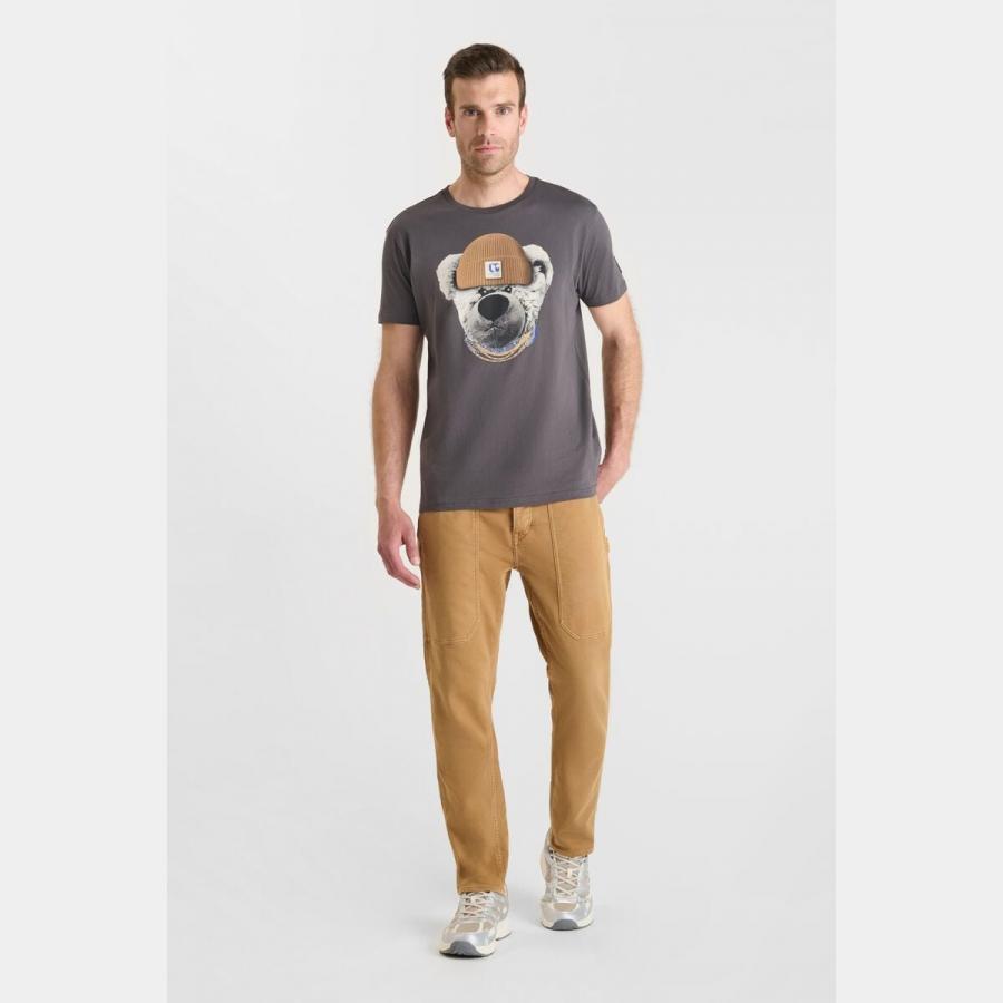 Camiseta LTC relaxed fit estampado oso gorro gris - Imagen 2