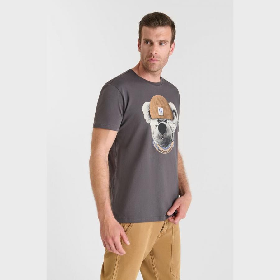 Camiseta LTC relaxed fit estampado oso gorro gris