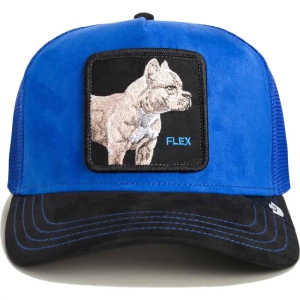 Gorra trucker azul y negra perro pitbull Flex Pitbull Suede The Farm de Goorin Bros. - Imagen 3