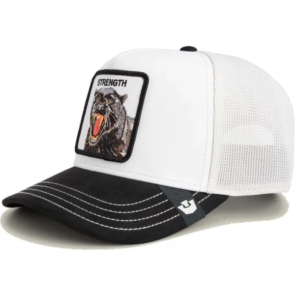 Gorra trucker blanca y negra pantera Strength Panther Suede The Farm de Goorin Bros.