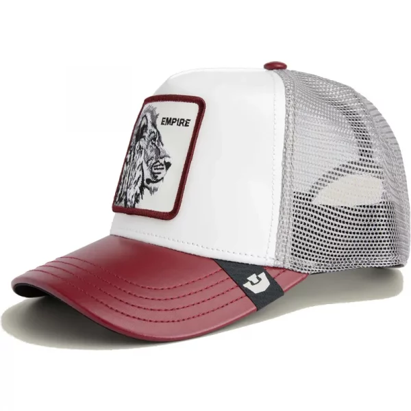 Gorra trucker blanca y roja león Empire Courtside The Farm de Goorin Bros.