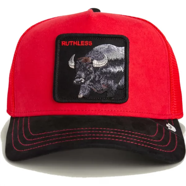 Gorra trucker roja y negra búfalo Ruthless Buffalo Suede The Farm de Goorin Bros. - Imagen 3