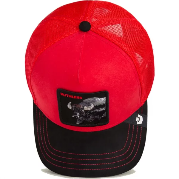 Gorra trucker roja y negra búfalo Ruthless Buffalo Suede The Farm de Goorin Bros. - Imagen 2
