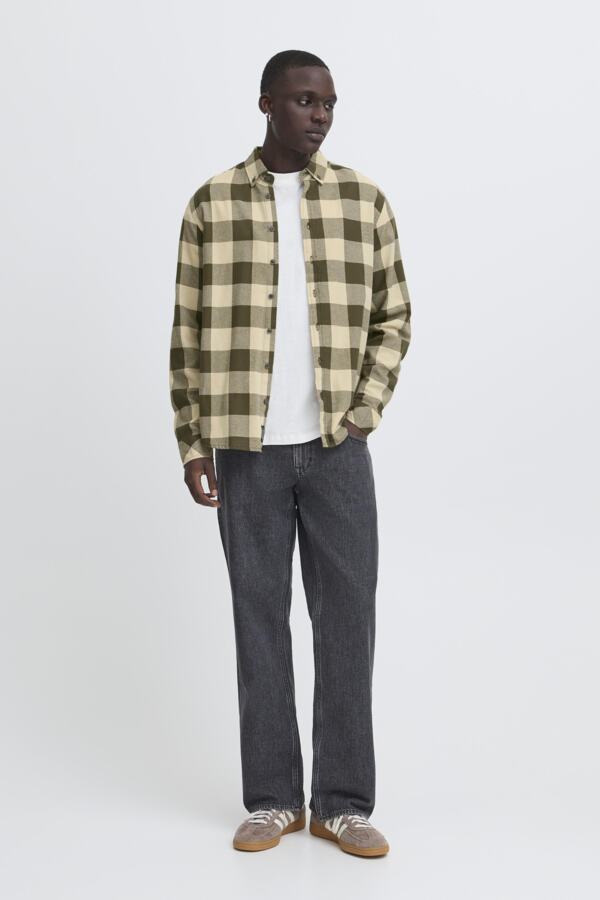 Camisa Blend de cuadros Kaki-Beige