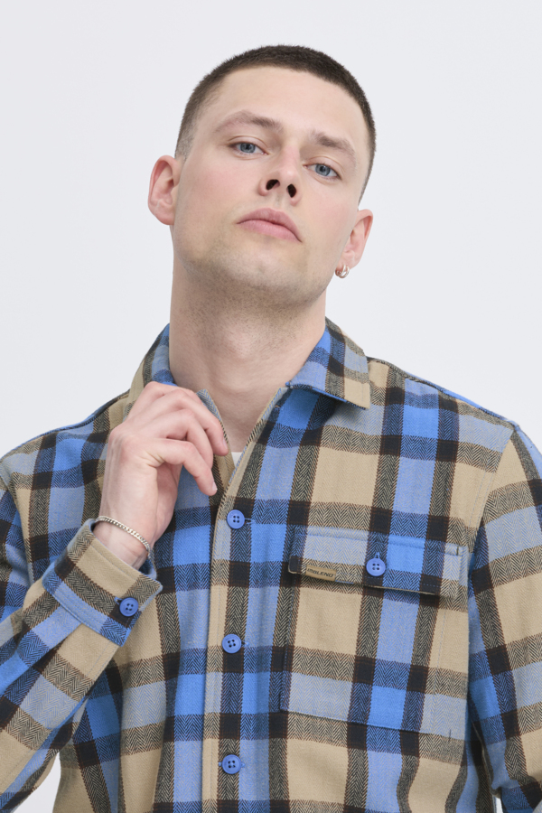 Sobrecamisa Blend de cuadros Col. Azul-Beige - Imagen 4