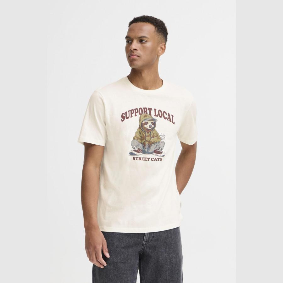 Camiseta Blend con dibujo animal con sudadera Blanco