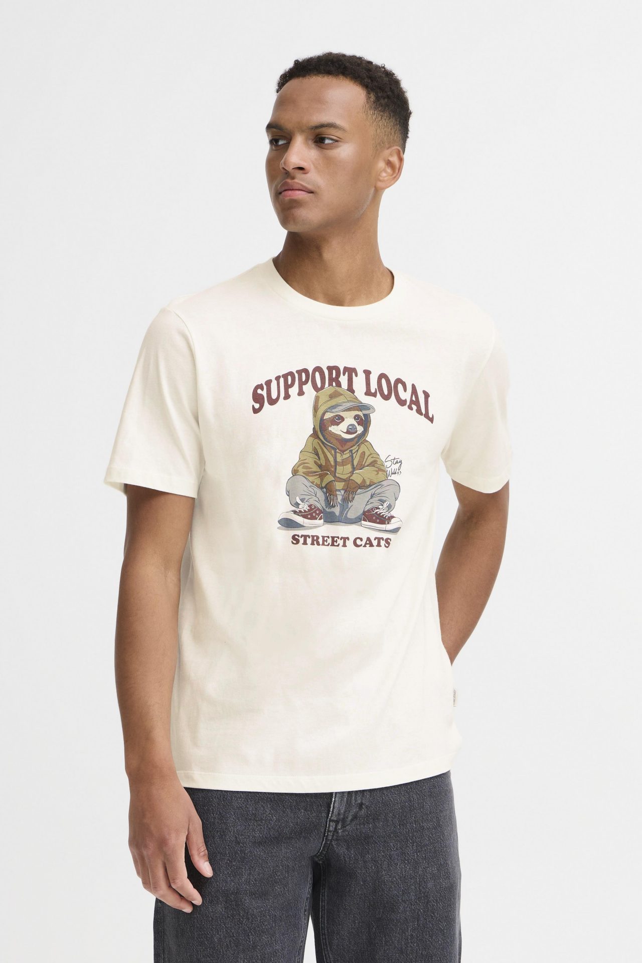 Camiseta Blend con dibujo animal con sudadera Blanco