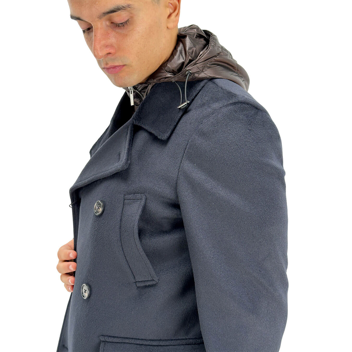 Abrigo Markup Peacoat paño doble tejido con gorro Marino - Imagen 3