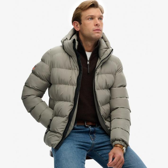 Chaqueta acolchada Superdry Hooded sports light khaki green