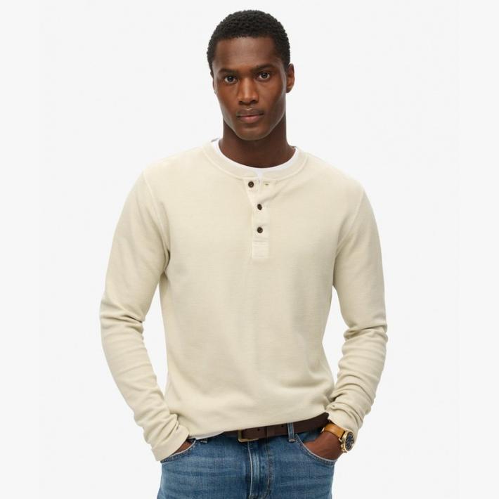 Camiseta Superdry de manga larga cuello con botones Col. Light beige stone