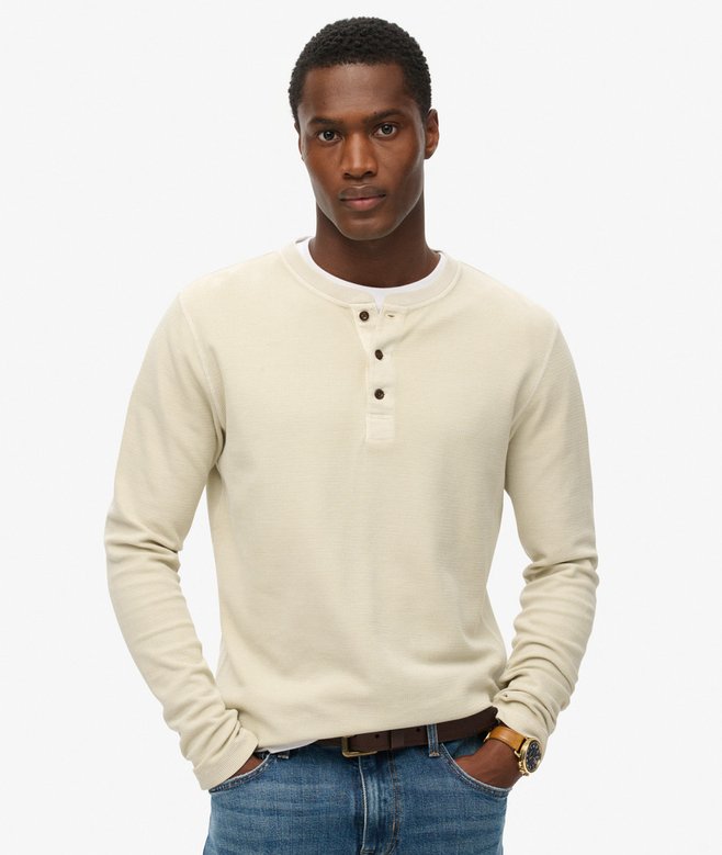 Camiseta Superdry de manga larga cuello con botones Col. Light beige stone