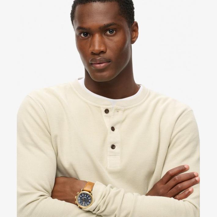 Camiseta Superdry de manga larga cuello con botones Col. Light beige stone - Imagen 3