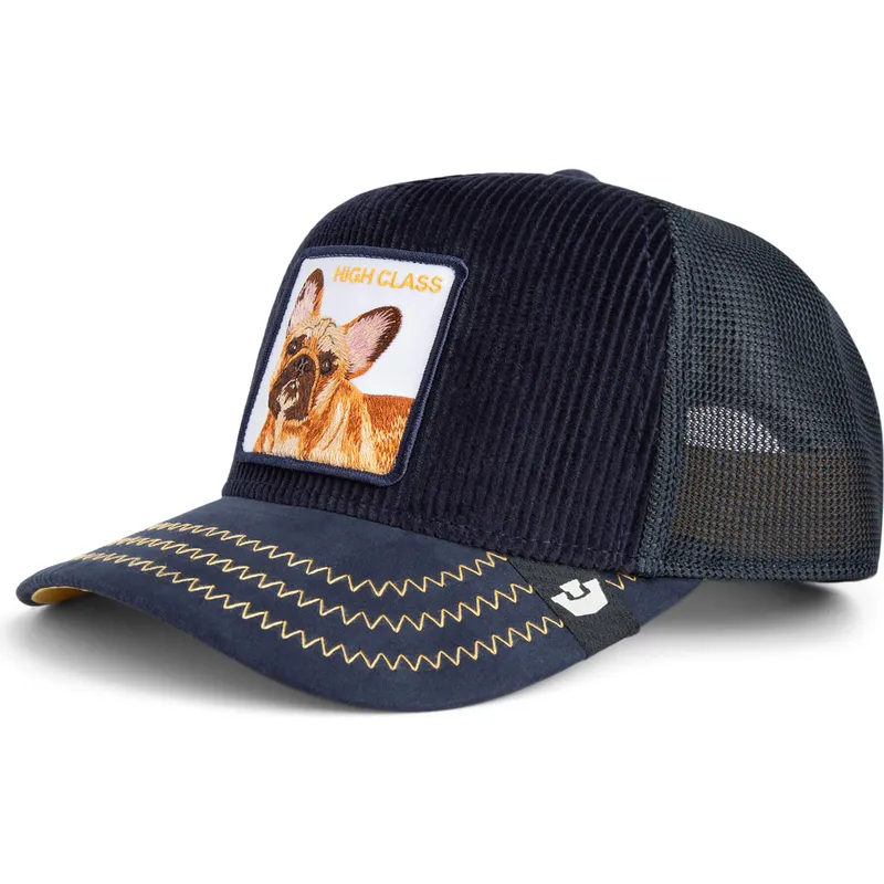 Gorra trucker azul marino perro bulldog francés High Class Remix The Farm de Goorin Bros.