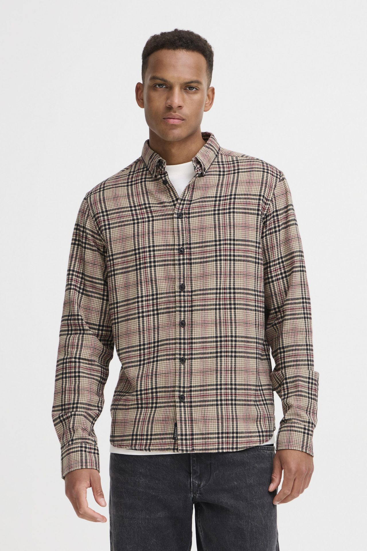 Camisa Blend de cuadros Beige y granate