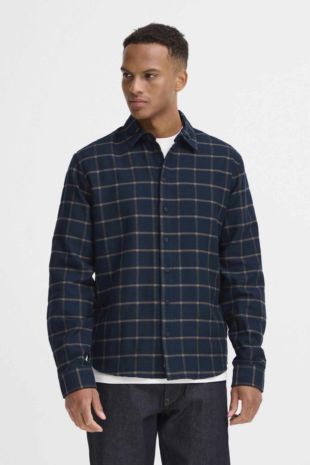 Camisa Blend efecto relieve de cuadros Marino