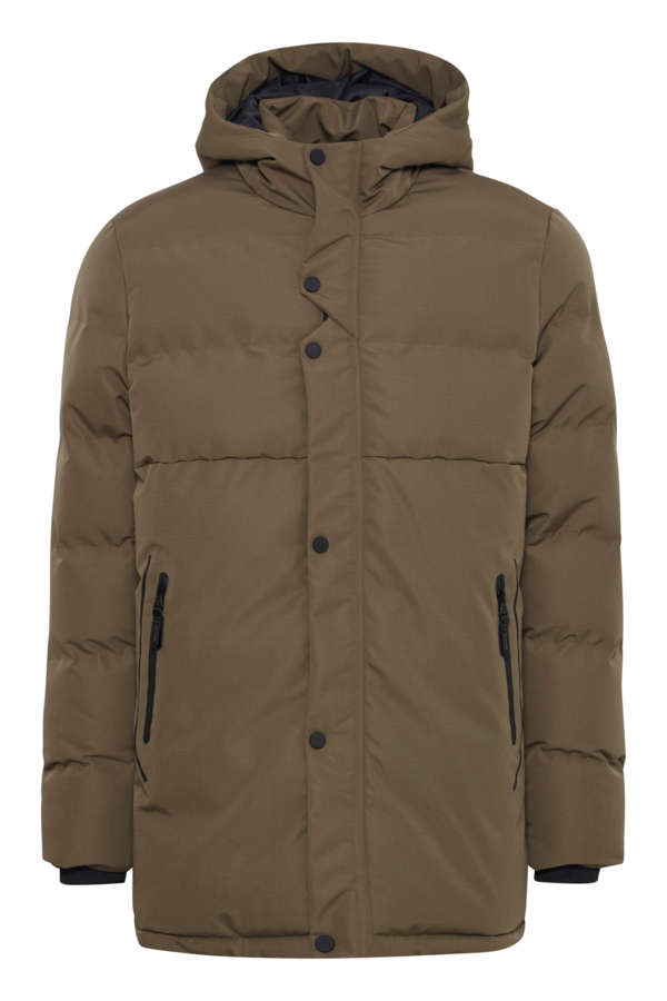 Plumifero acolchado Blend largo con gorro Col. Kaki