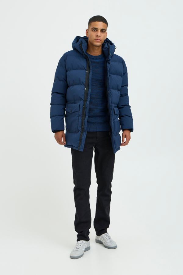 Plumifero acolchado Blend tres cuartos con gorro Col. Azul