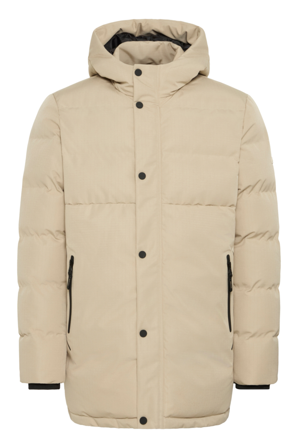 Plumifero acolchado Blend largo con gorro Col. Crudo